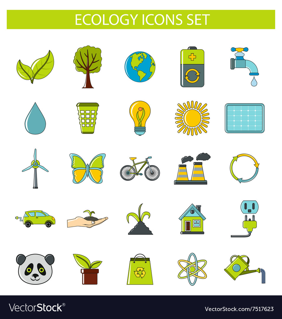 Ecology icons set in cartoon style Royalty Free Vector Image