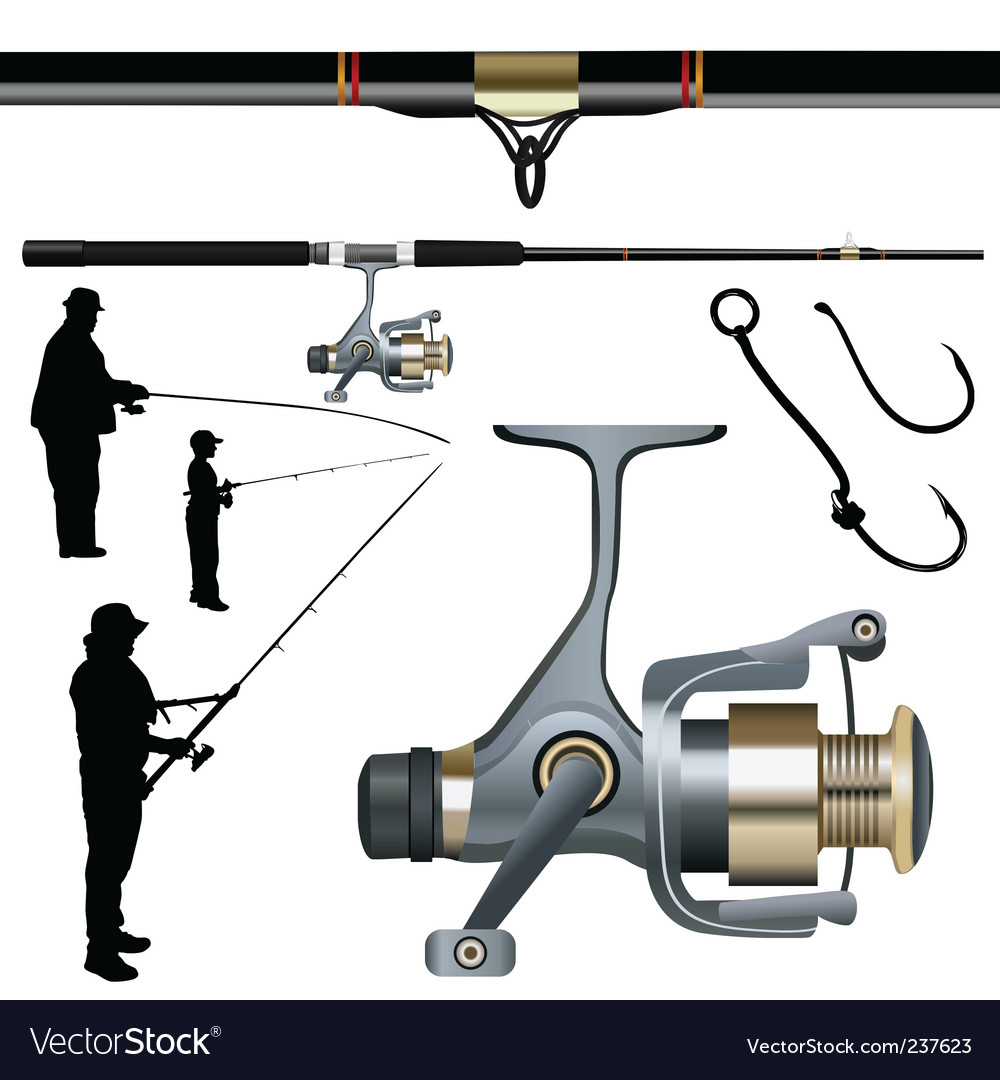 Fishing rod reel hook Royalty Free Vector Image