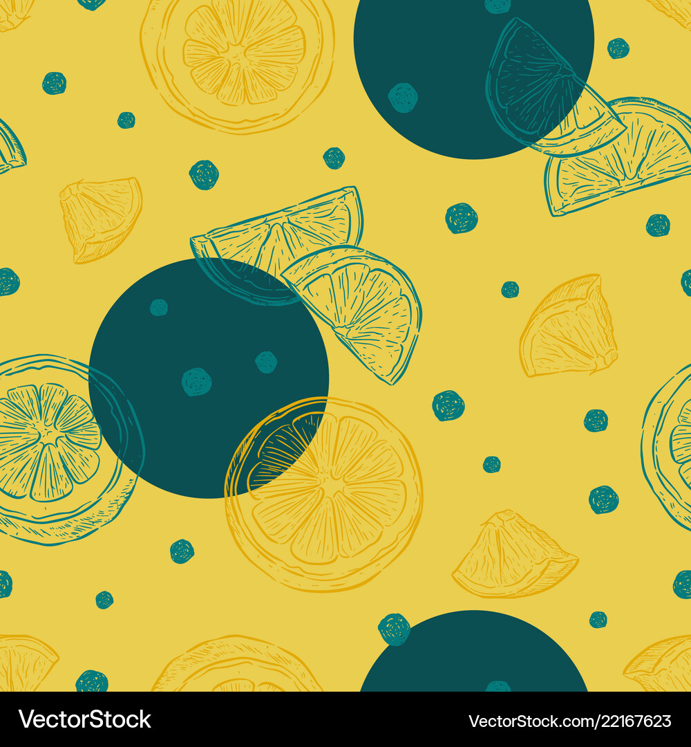 Fresh lemons background seamless pattern hand Vector Image
