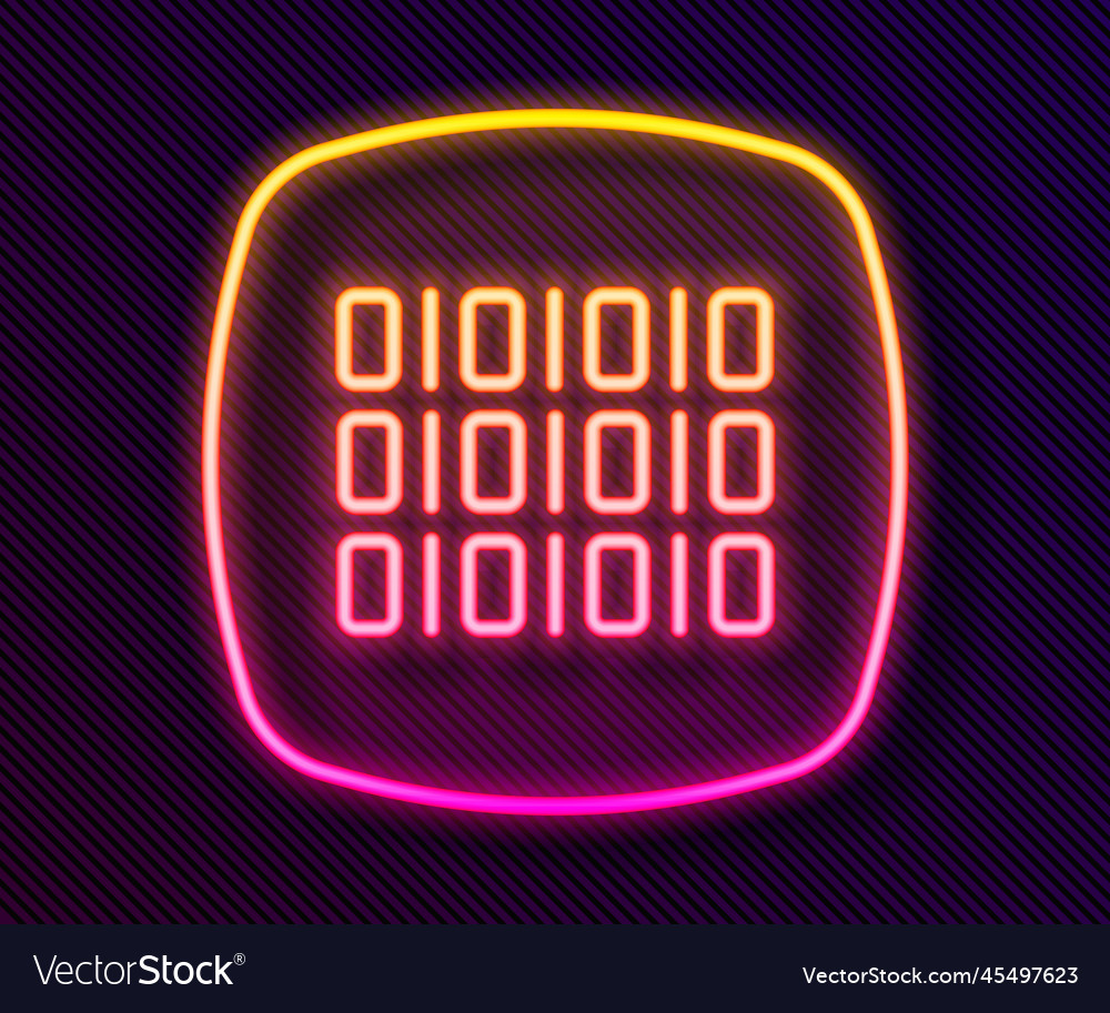 Glowing neon line binary code icon isolated vector image Glowing neon line binary code icon isolated