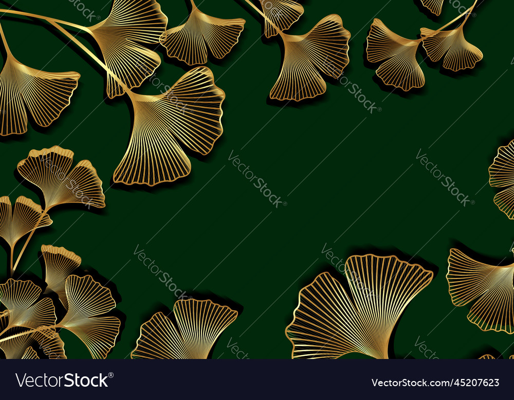 Gold frame of ginkgo biloba leaves isolated