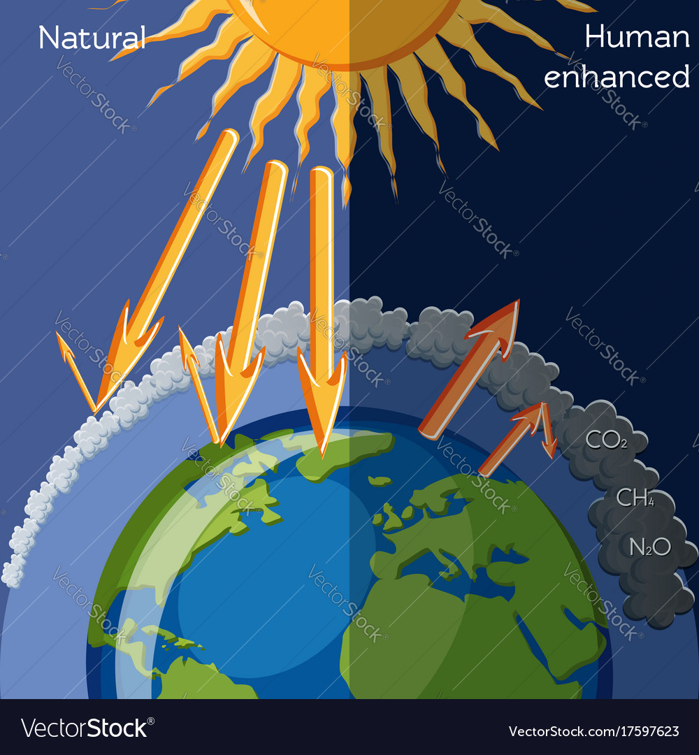 Natural And Human Enhanced Greenhouse Effect Vector Image