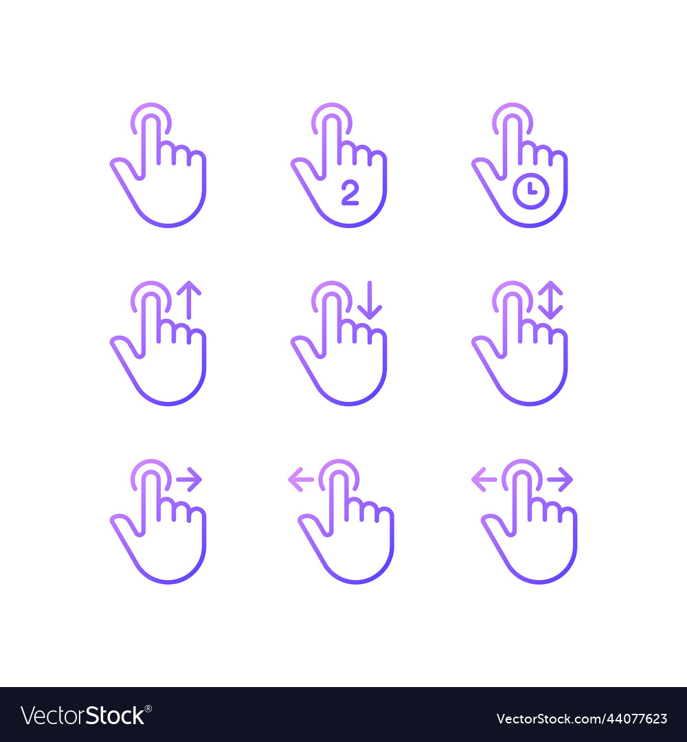Touchscreen control gradient linear icons set vector image Touchscreen control gradient linear icons set