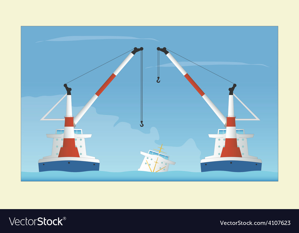 Two floating cranes and sunken vessel salvage