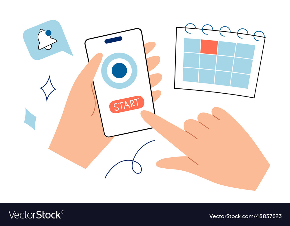 Using mobile app tracker hands holding smartphone vector image Using mobile app tracker hands holding smartphone