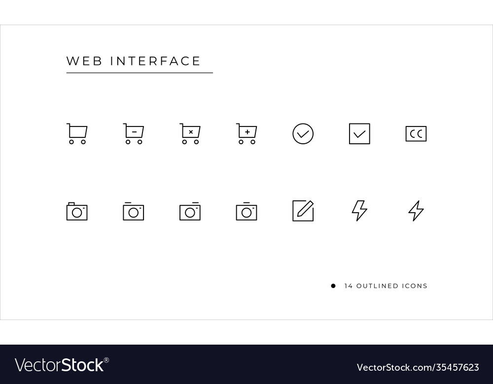 Web interface icon set with outlined style