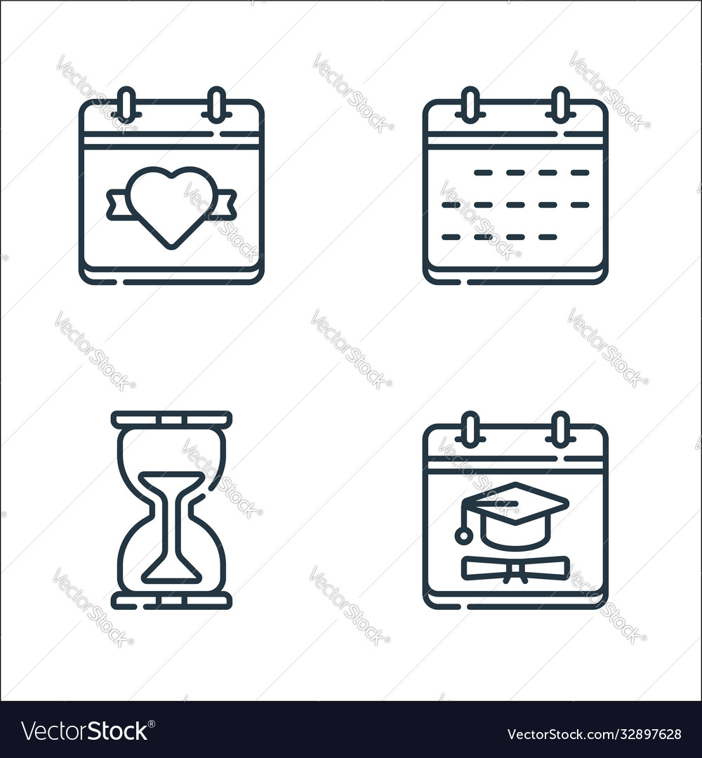 Calendar and date line icons linear set quality vector image Calendar and date line icons linear set quality