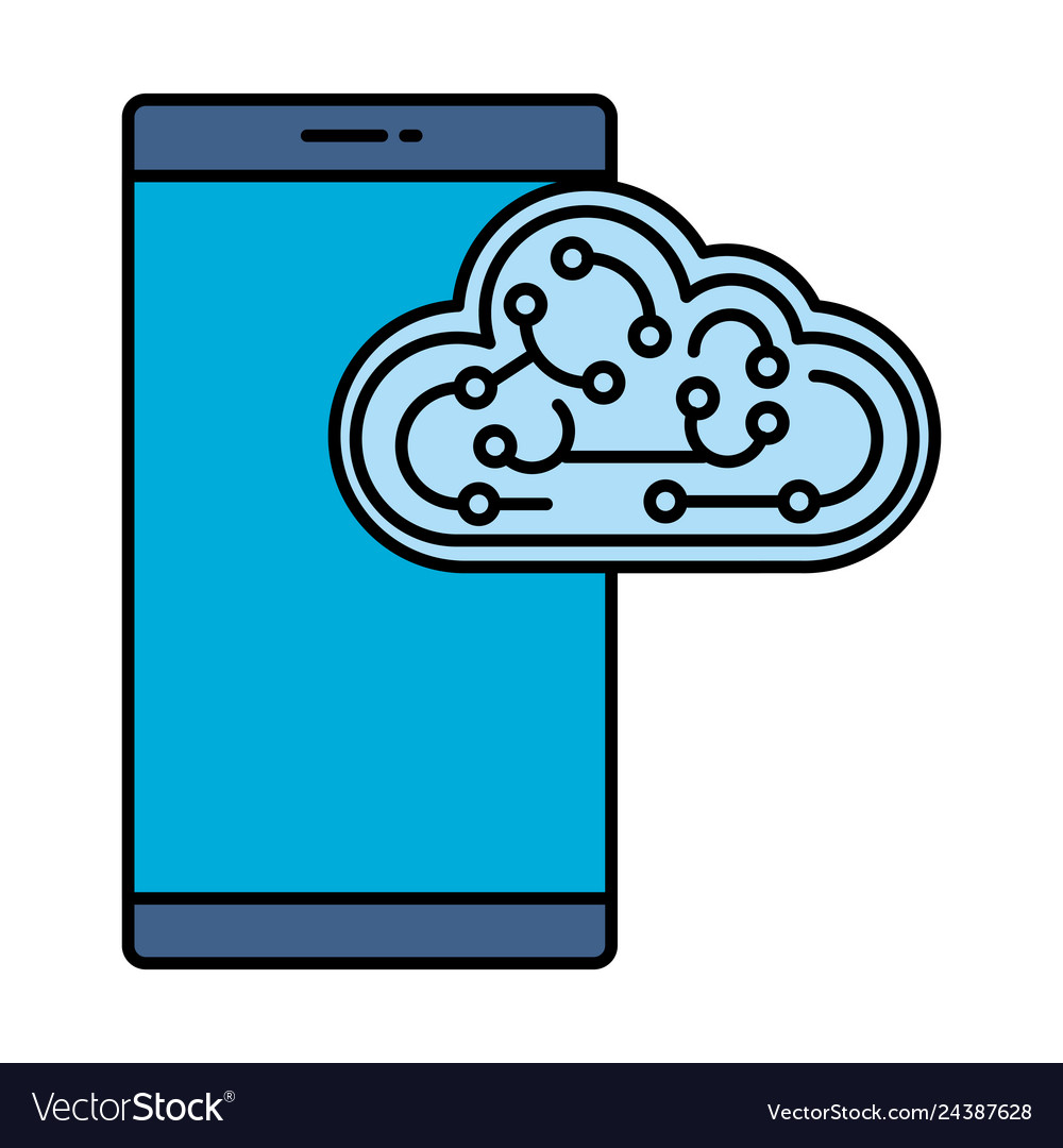 Cloud computing server with circuit and smartphone vector image Cloud computing server with circuit and smartphone