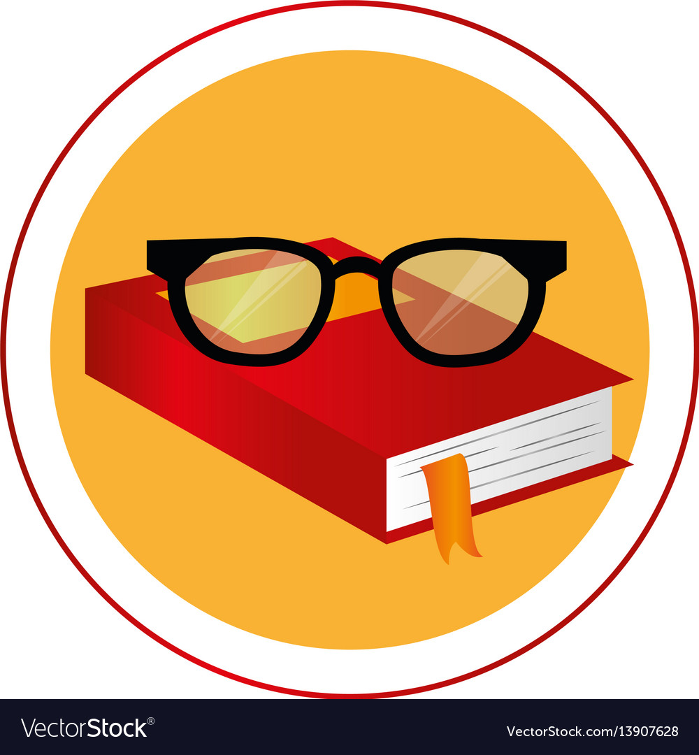 Color circular frame with book and glasses