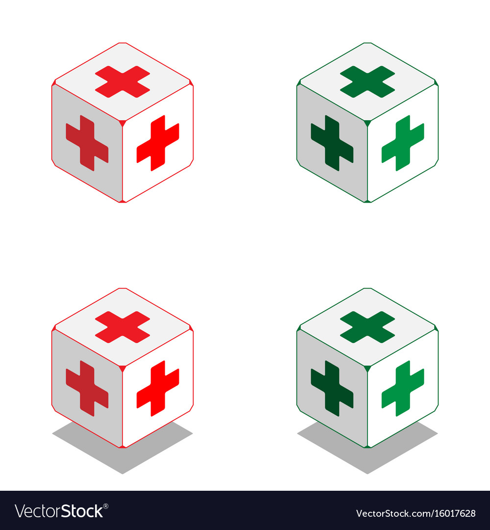 Cube with medical cross in isometric view