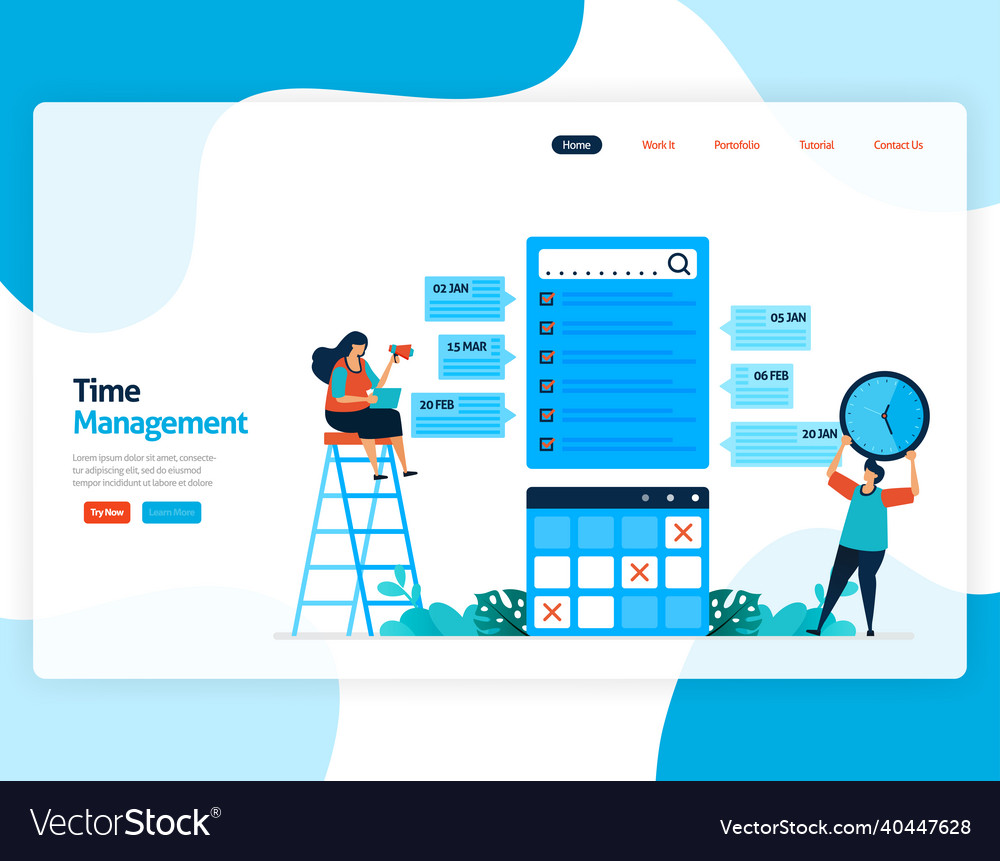 Landing page of time management and scheduling vector image Landing page of time management and scheduling