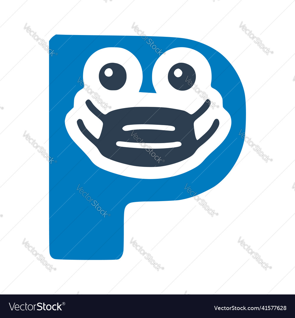 Letter p in medical mask cute character doodle vector image Letter p in medical mask cute character doodle