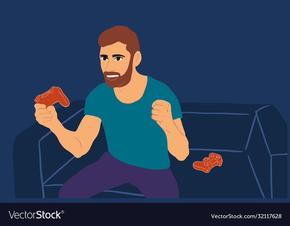 Man playing video game with a gaming console vector image Man playing video game with a gaming console