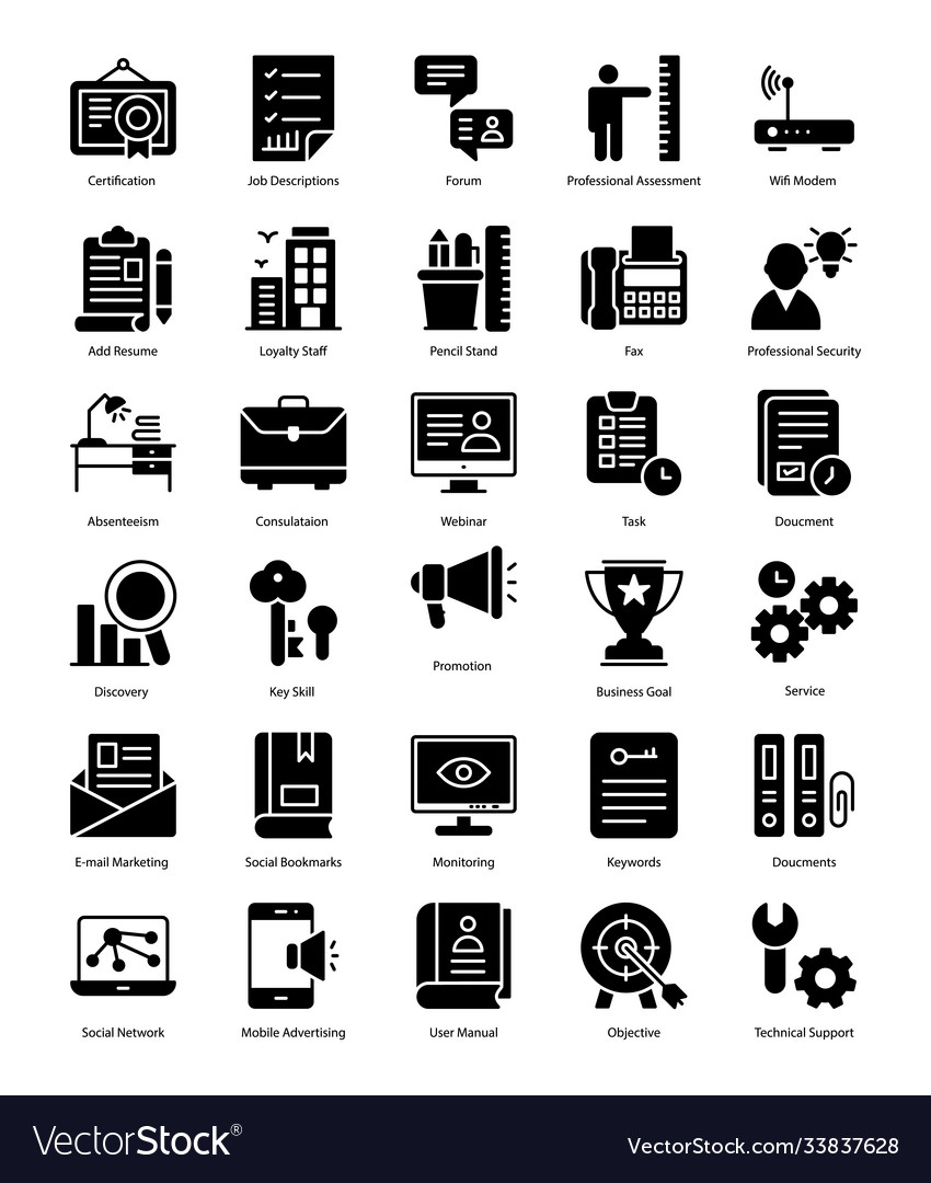 Resumes for job glyph icons set