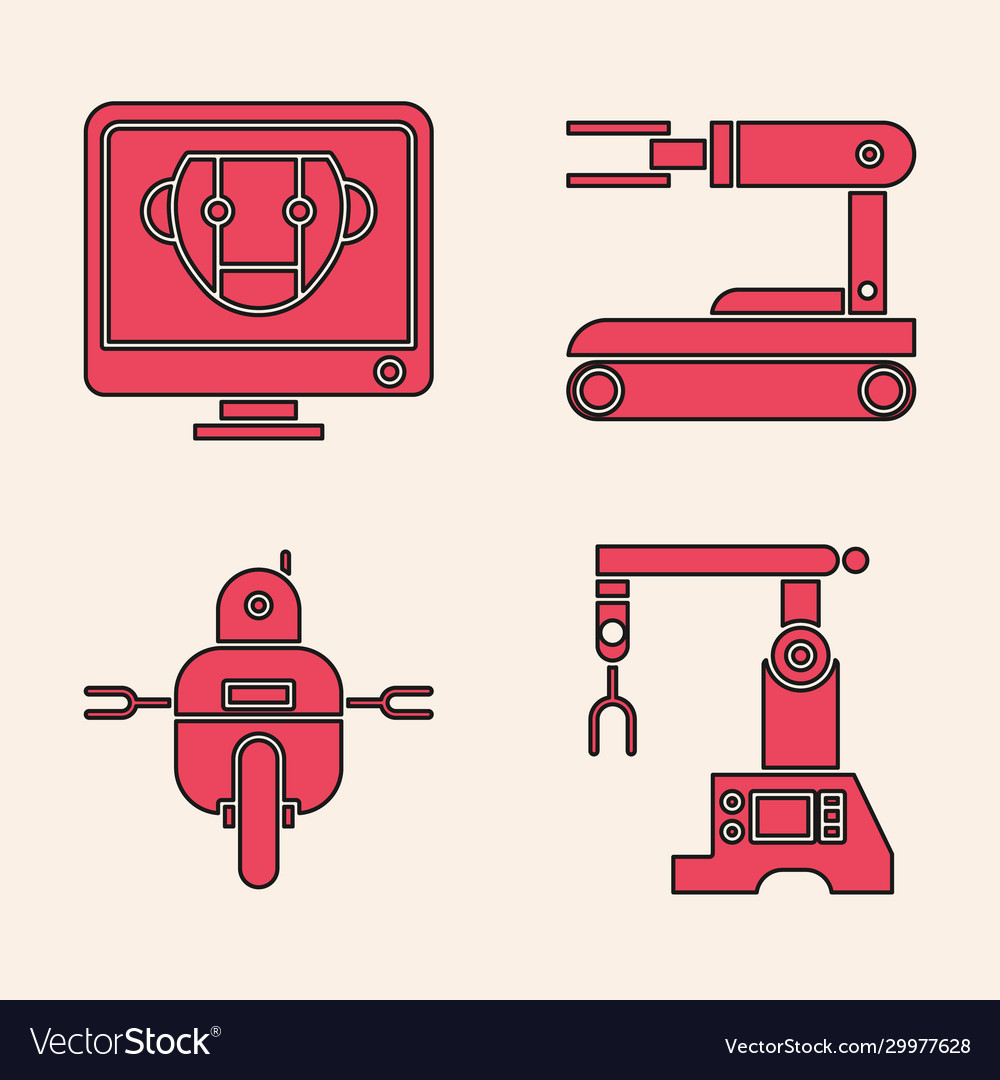Set assembly line bot robot and icon vector image Set assembly line bot robot and icon