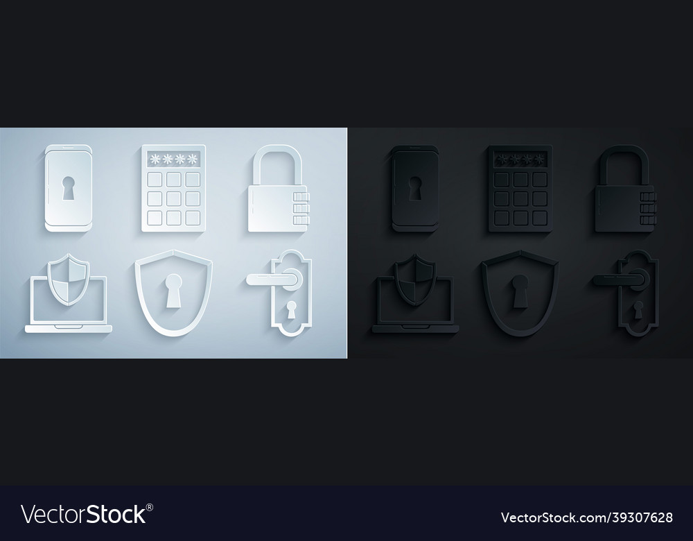 Set shield with keyhole safe combination lock vector image Set shield with keyhole safe combination lock