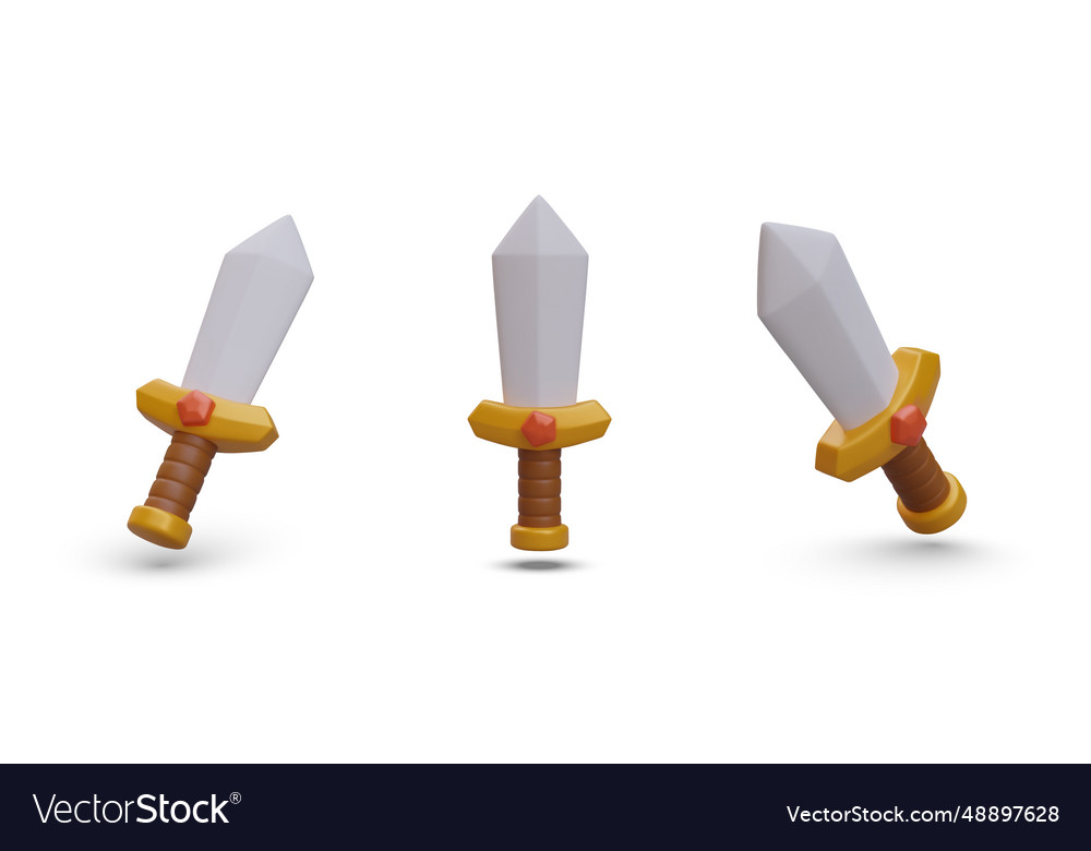 Set with 3d realistic swords in different vector image Set with 3d realistic swords in different