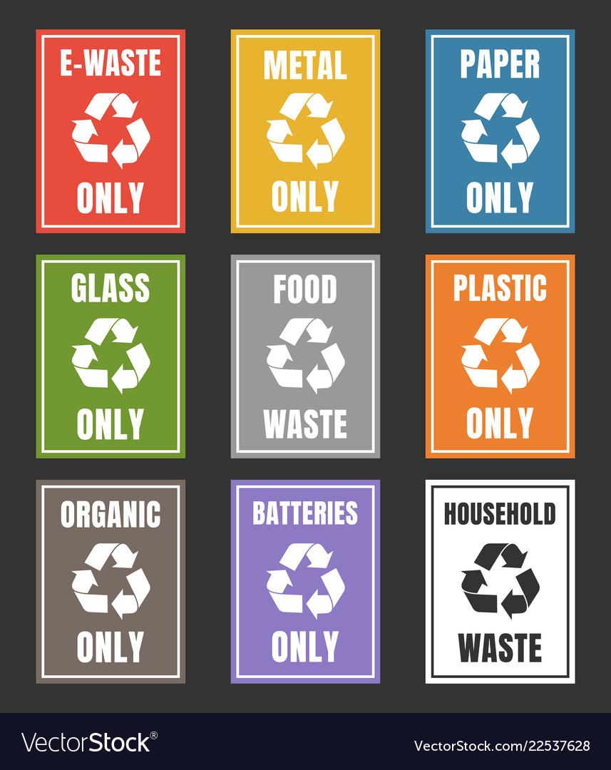 Waste management labels set waste sorting Vector Image