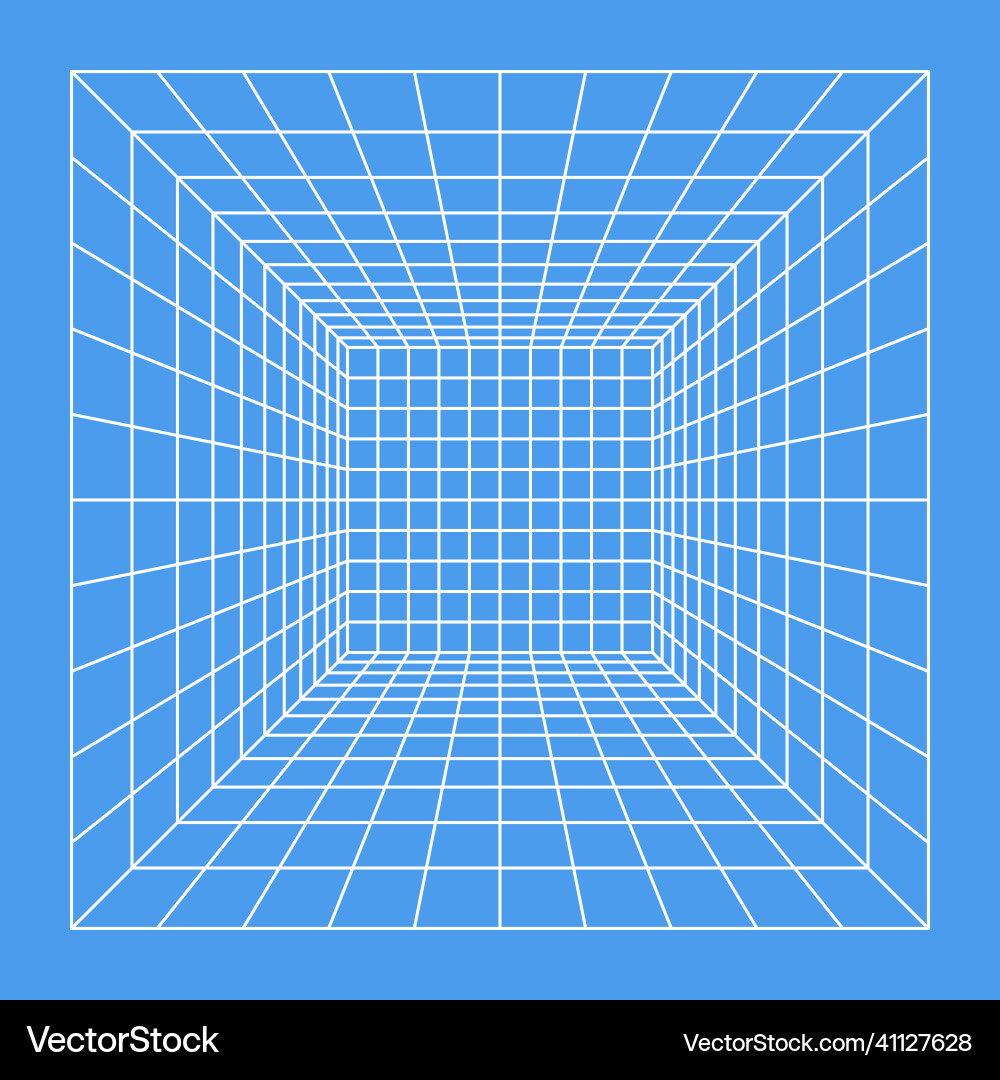 Wireframe perspective cube 3d grid room Royalty Free Vector