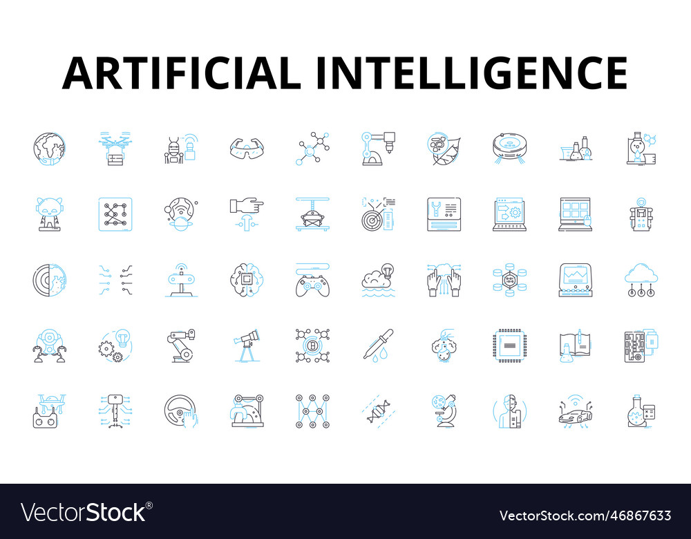 Artificial intelligence linear icons set vector image Artificial intelligence linear icons set