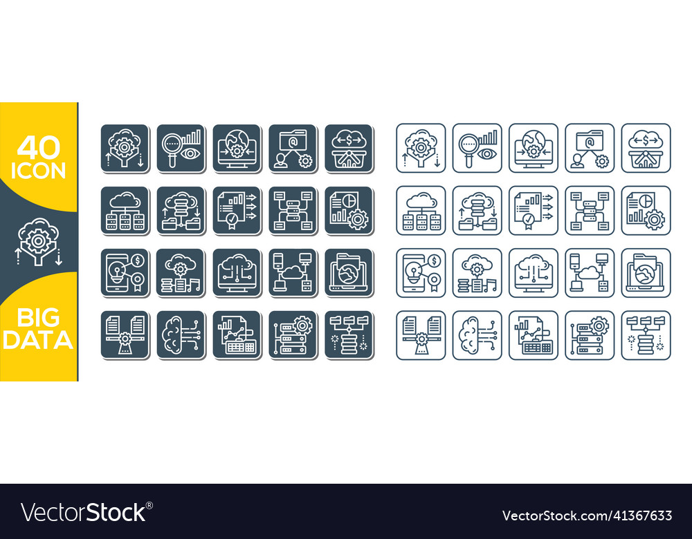 Big data line icons set of analysis related