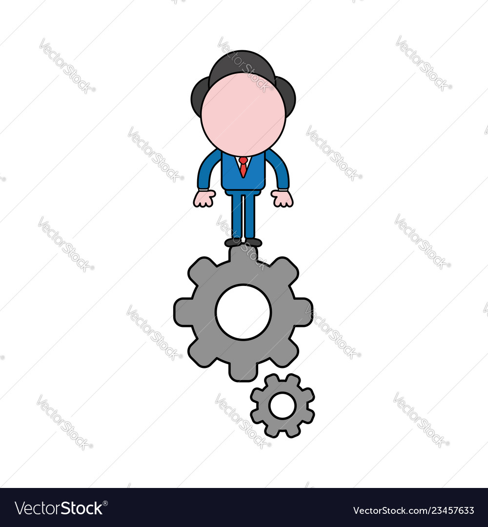 Businessman character standing on gears color