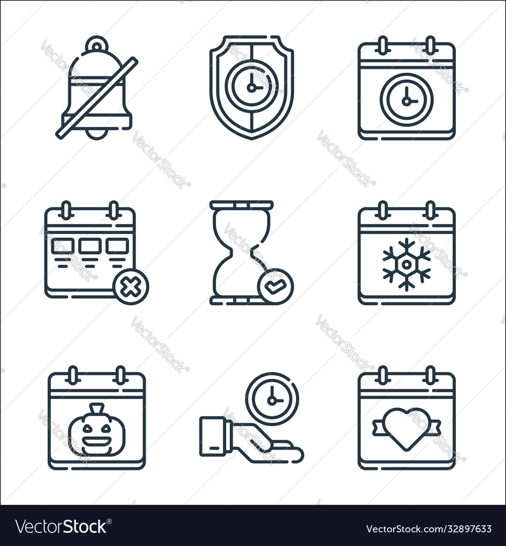 Calendar and date line icons linear set quality