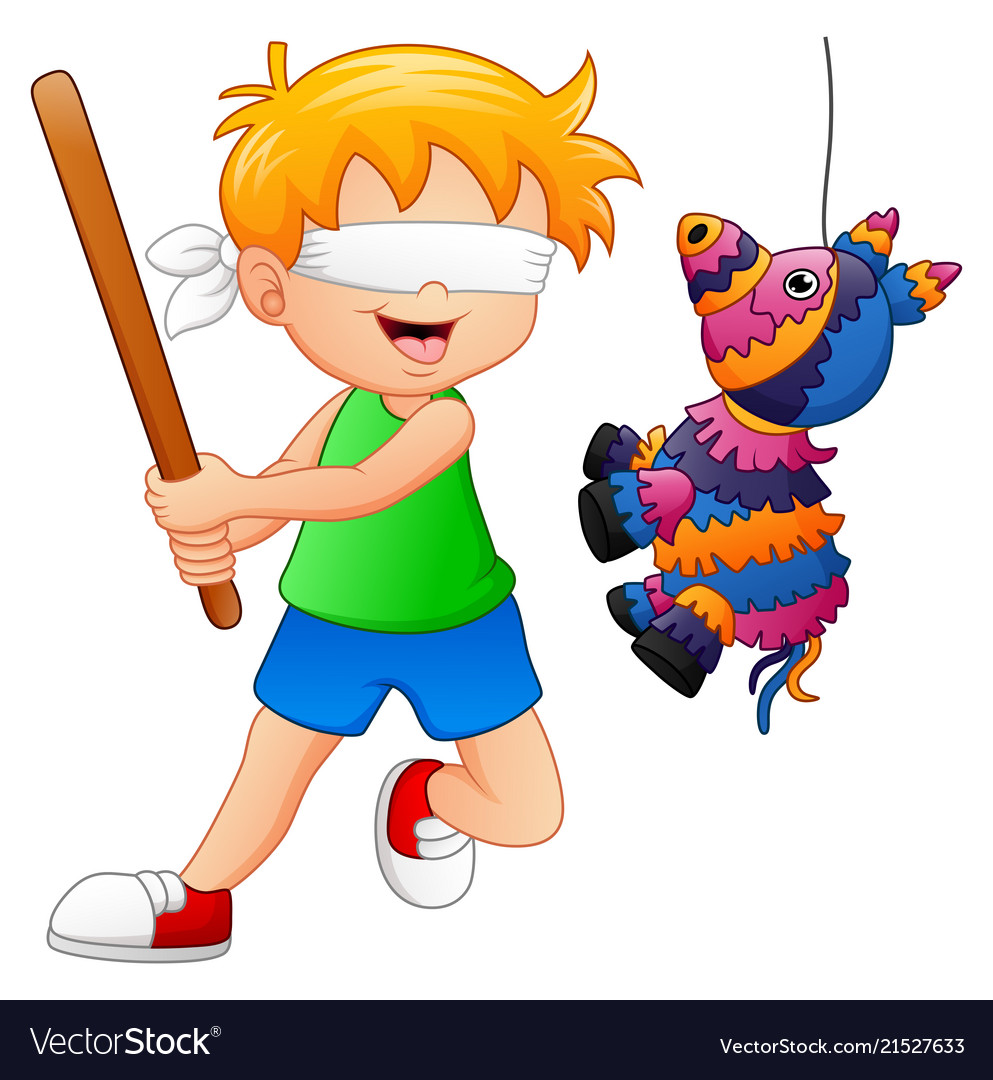 Cartoon boy playing a pinata