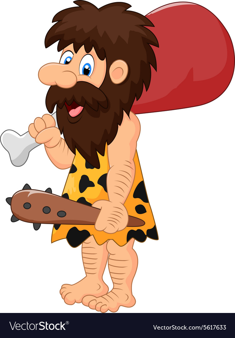 Cartoon caveman bring meat Royalty Free Vector Image