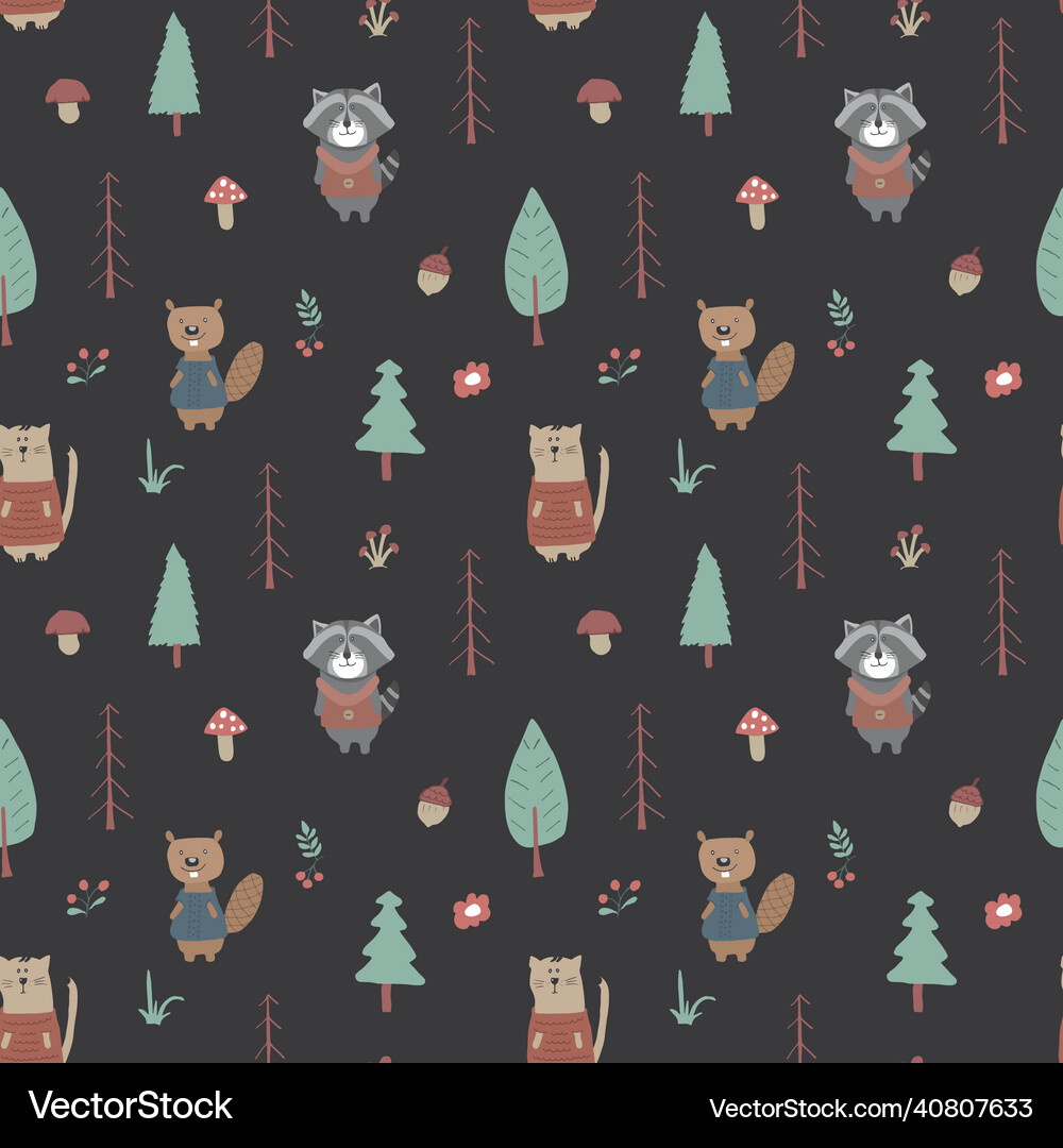 Cute animals seamless pattern cartoon Royalty Free Vector