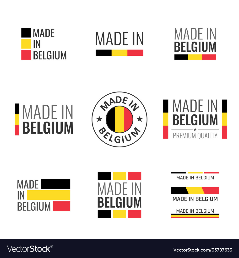 Made in belgium labels set belgian product emblem