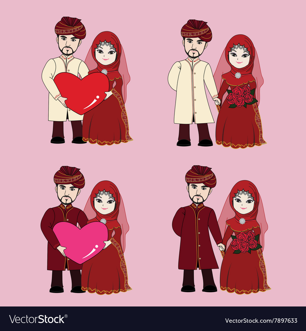 muslim wedding couple cartoon royalty free vector image vectorstock