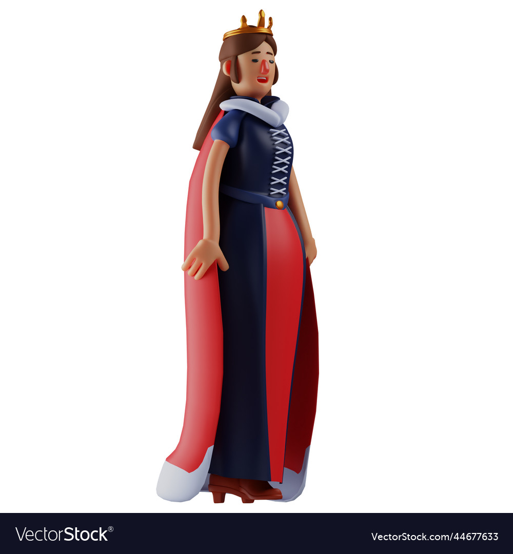 Queen 3d cartoon wearing an elegant Royalty Free Vector