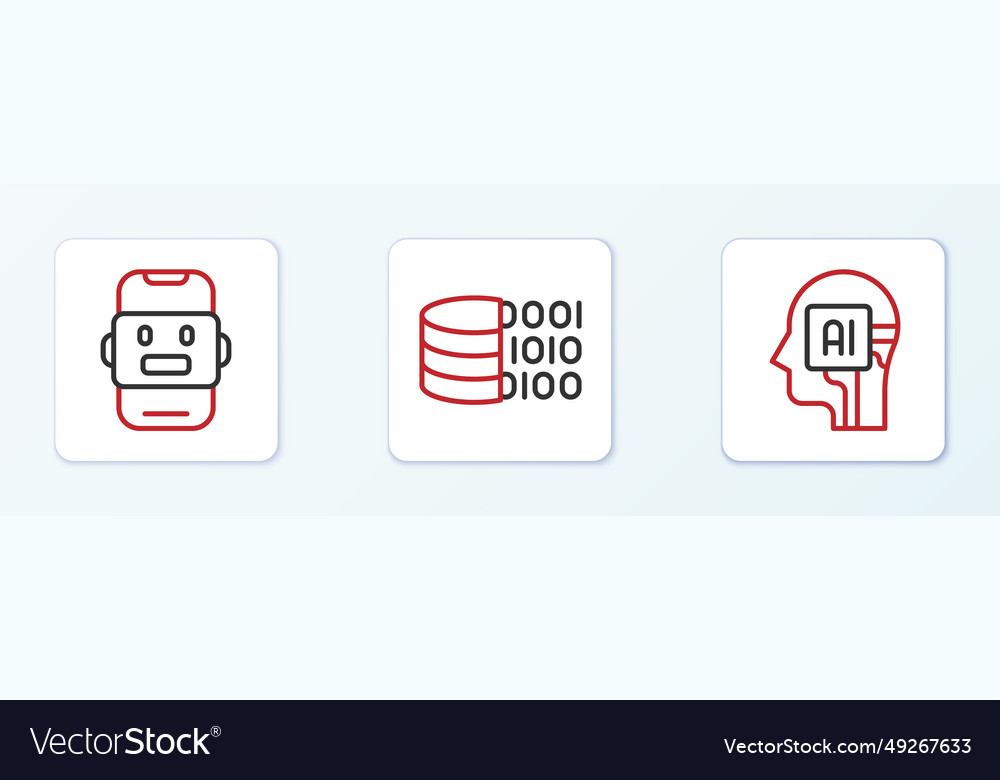 Legen Sie Zeile humanoid Roboter Chat und binäre Code-Symbol vector image Legen Sie Zeile humanoid Roboter Chat und binäre Code-Symbol