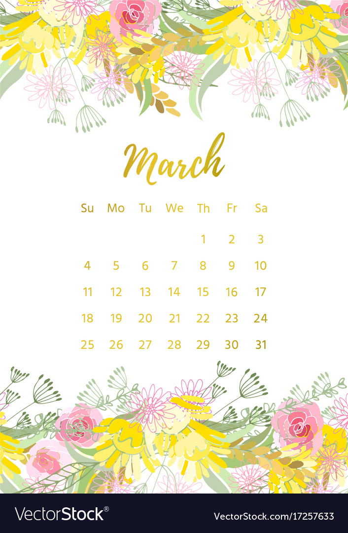 Vintage floral calendar 2018 Royalty Free Vector Image