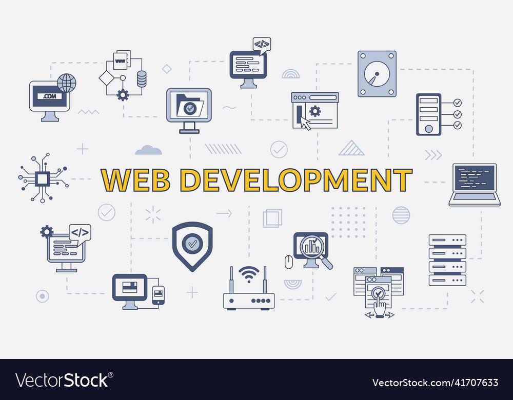 Web development website concept with icon set