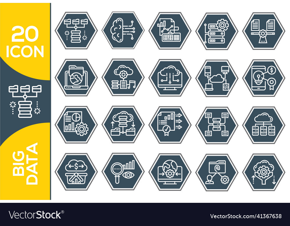 Big data line icons set of analysis related