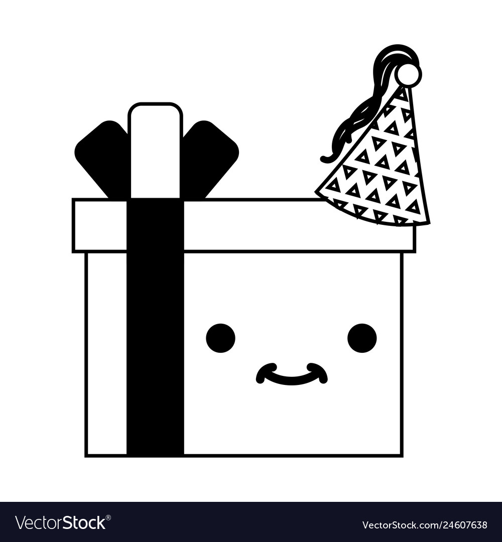 Birthday kawaii cartoon gift box with hat