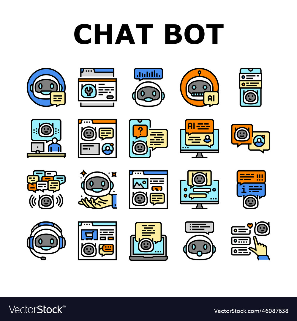 Chat bot robot service online icons set