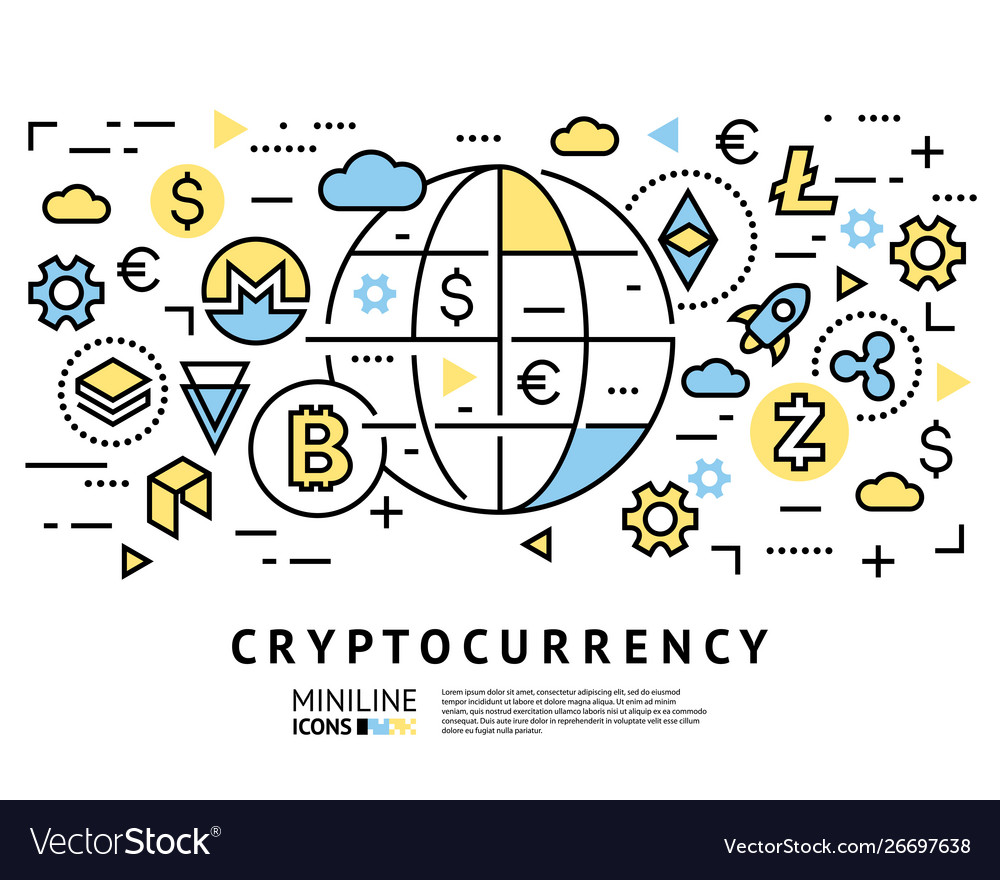 Crypto currency thin line color background icons