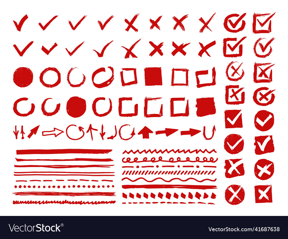 Doodle check mark and underline signs hand drawn