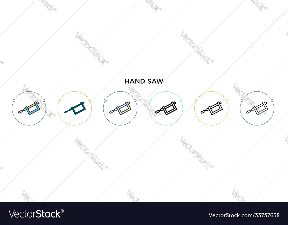 Hand saw icon in filled thin line outline