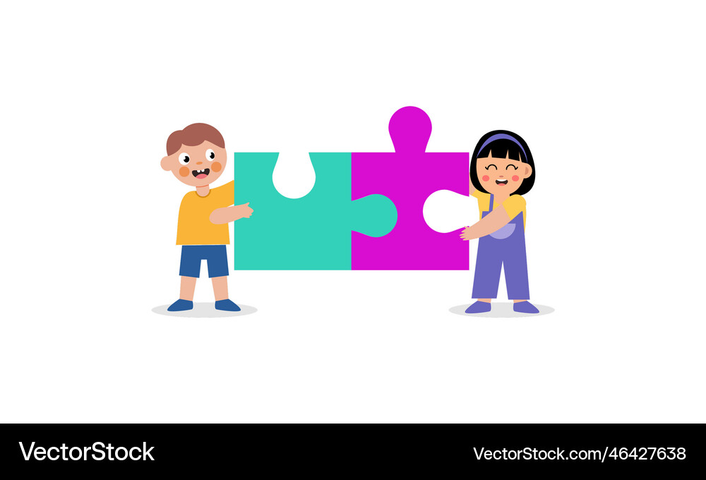 kids-play-together-for-make-a-big-puzzle-vector-image