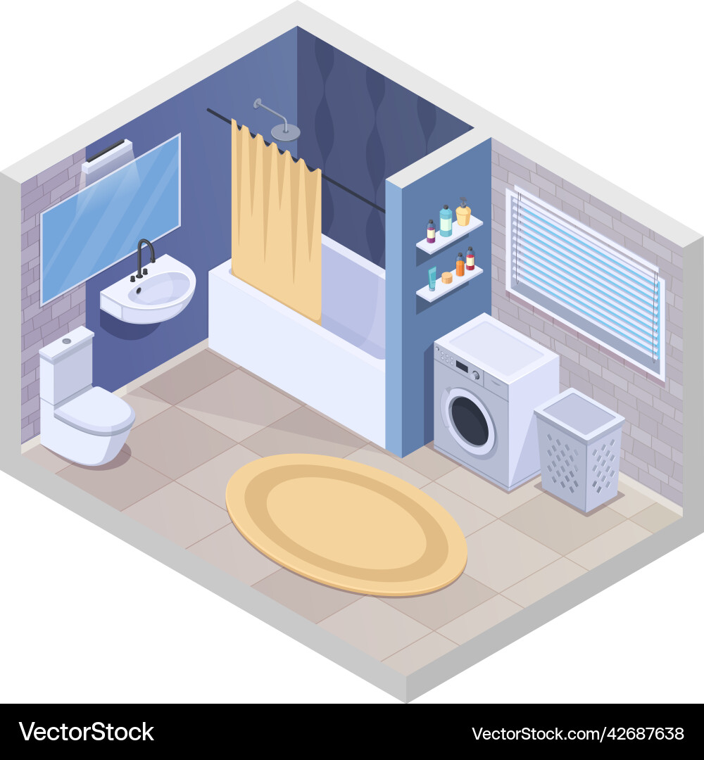Modern bathroom isometric composition Royalty Free Vector