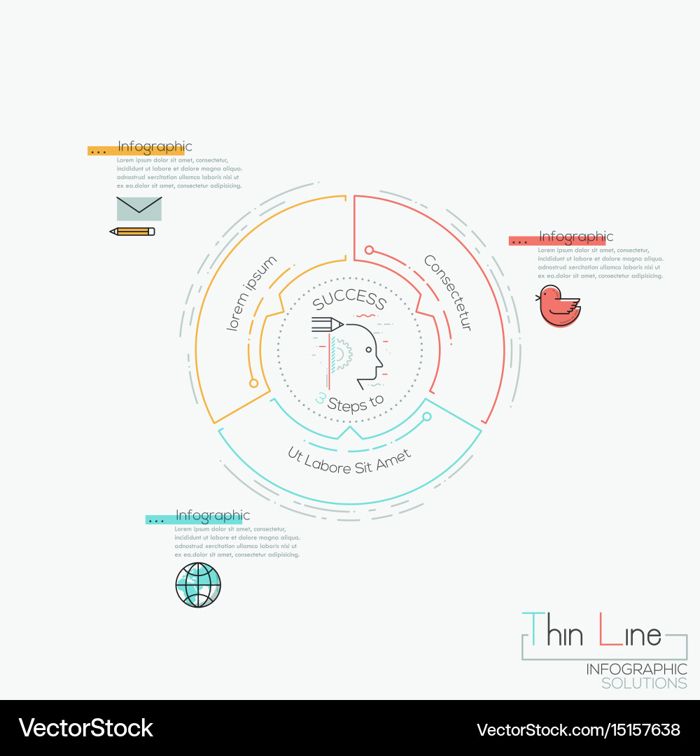 Round chart 3 multicolored elements with arrows Vector Image