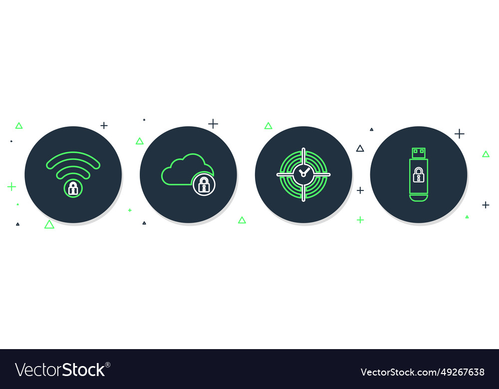 Set line cloud computing lock time management vector image Set line cloud computing lock time management