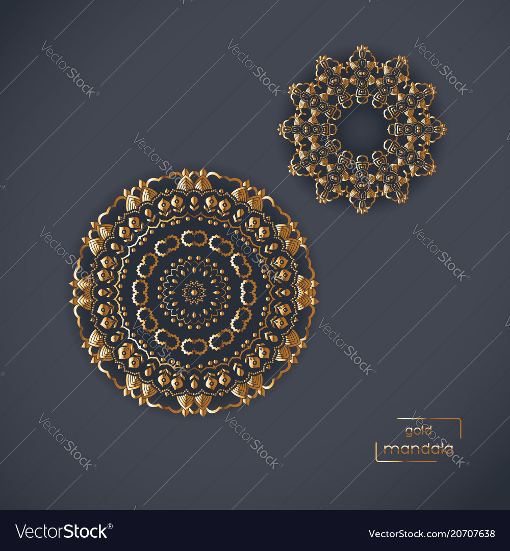 Two ornamental gold flower oriental mandalas vector image Two ornamental gold flower oriental mandalas