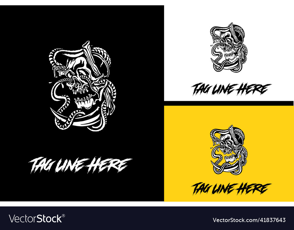 Artwork design of head skull and snake black