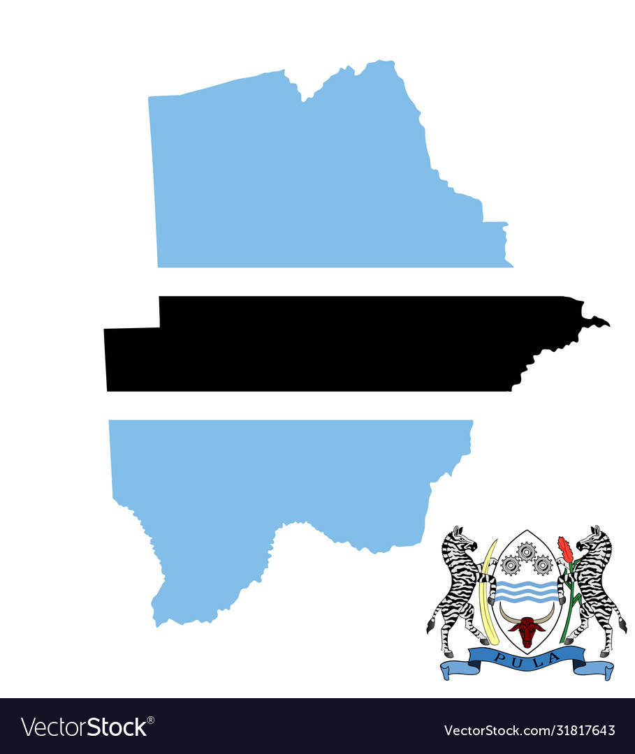 Botswana map flag silhouette and coa