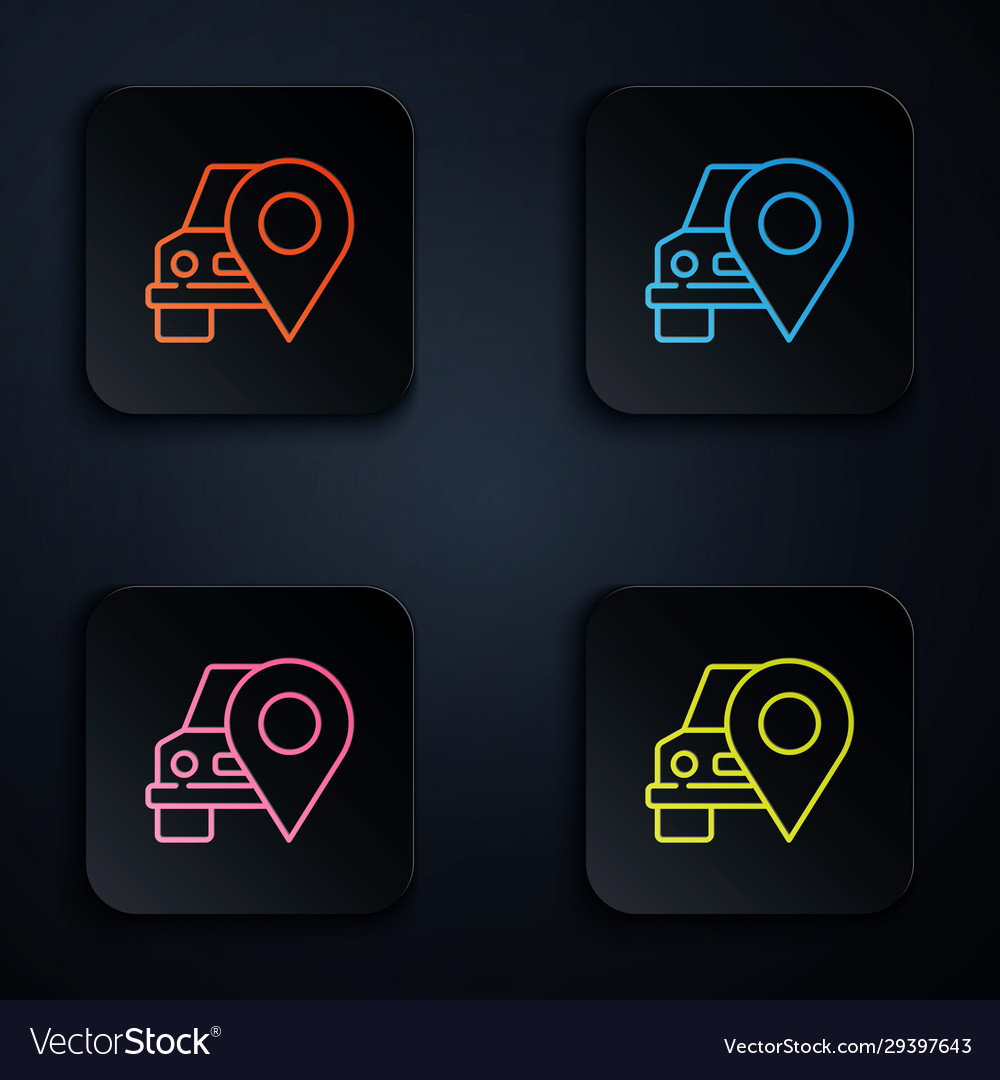 Color neon line map pointer with taxi icon vector image Color neon line map pointer with taxi icon